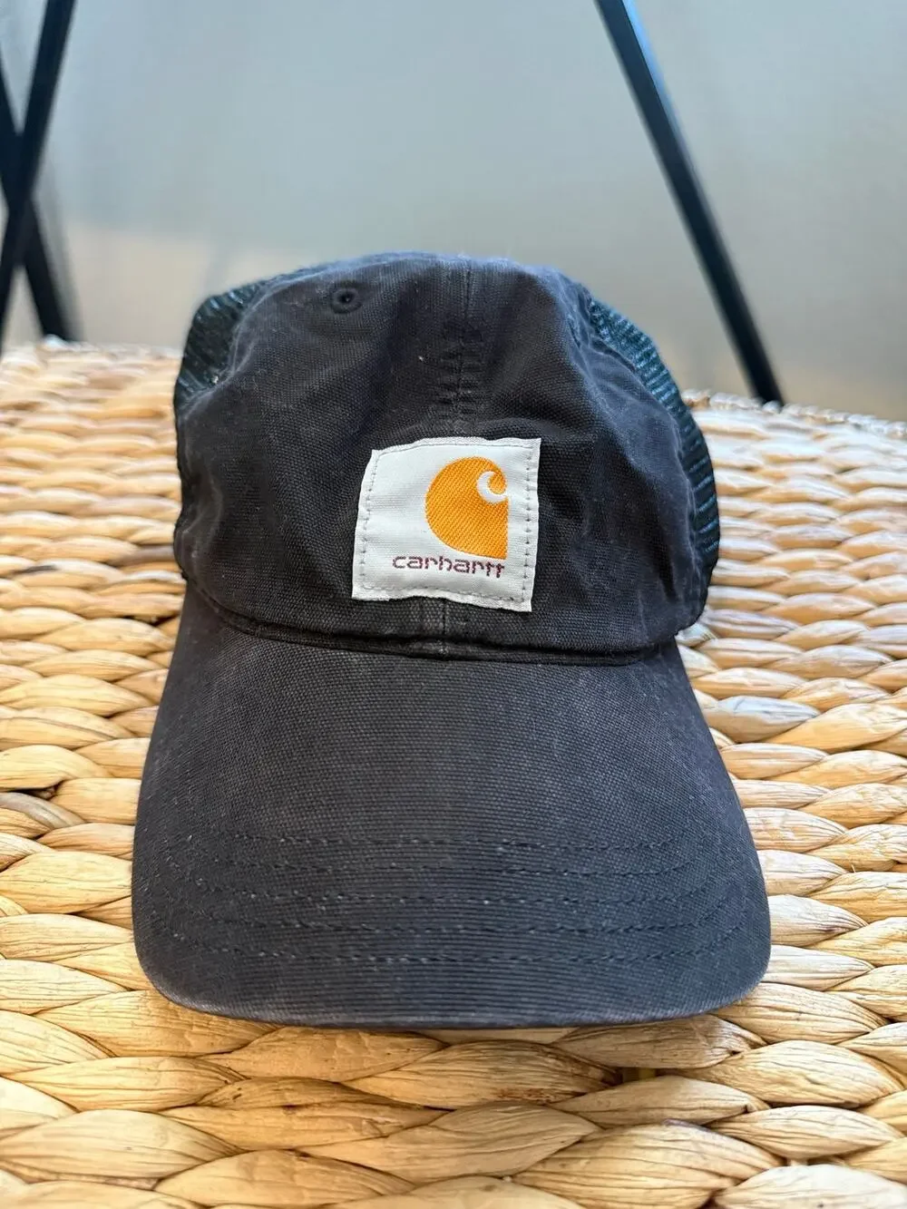 Carhartt Youth Black Canvas & Mesh Baseball Cap Adjustable Snapback Logo Hat